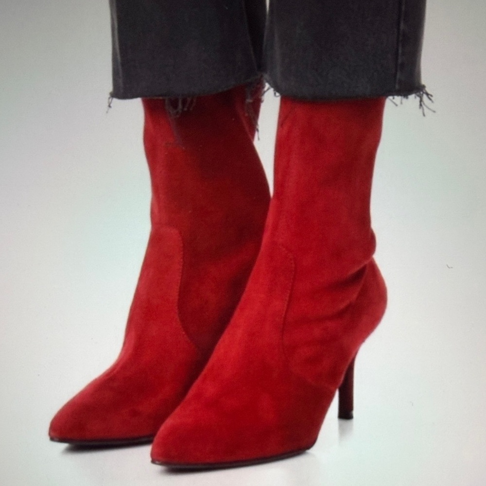 Stuart Weitzman Red Suede Heeled Sock Booties